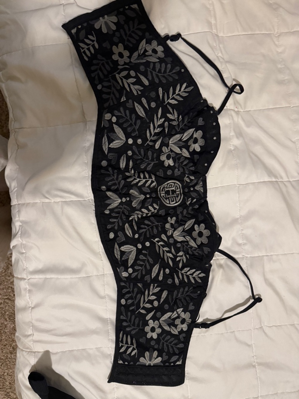 Black Embroidered Floral Bandeau Top